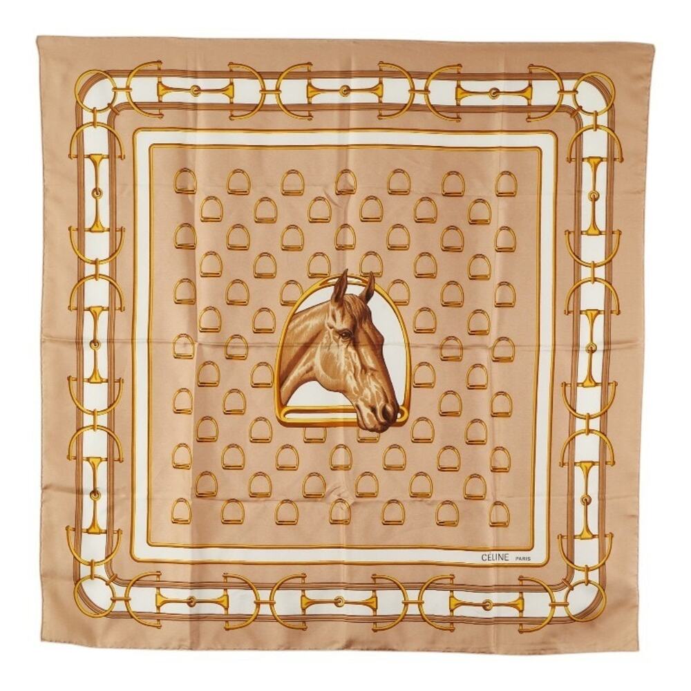 Celine Silk Horsebit Large Scarf Beige